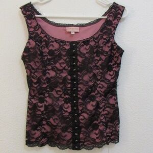 Pink and black lace camisole top